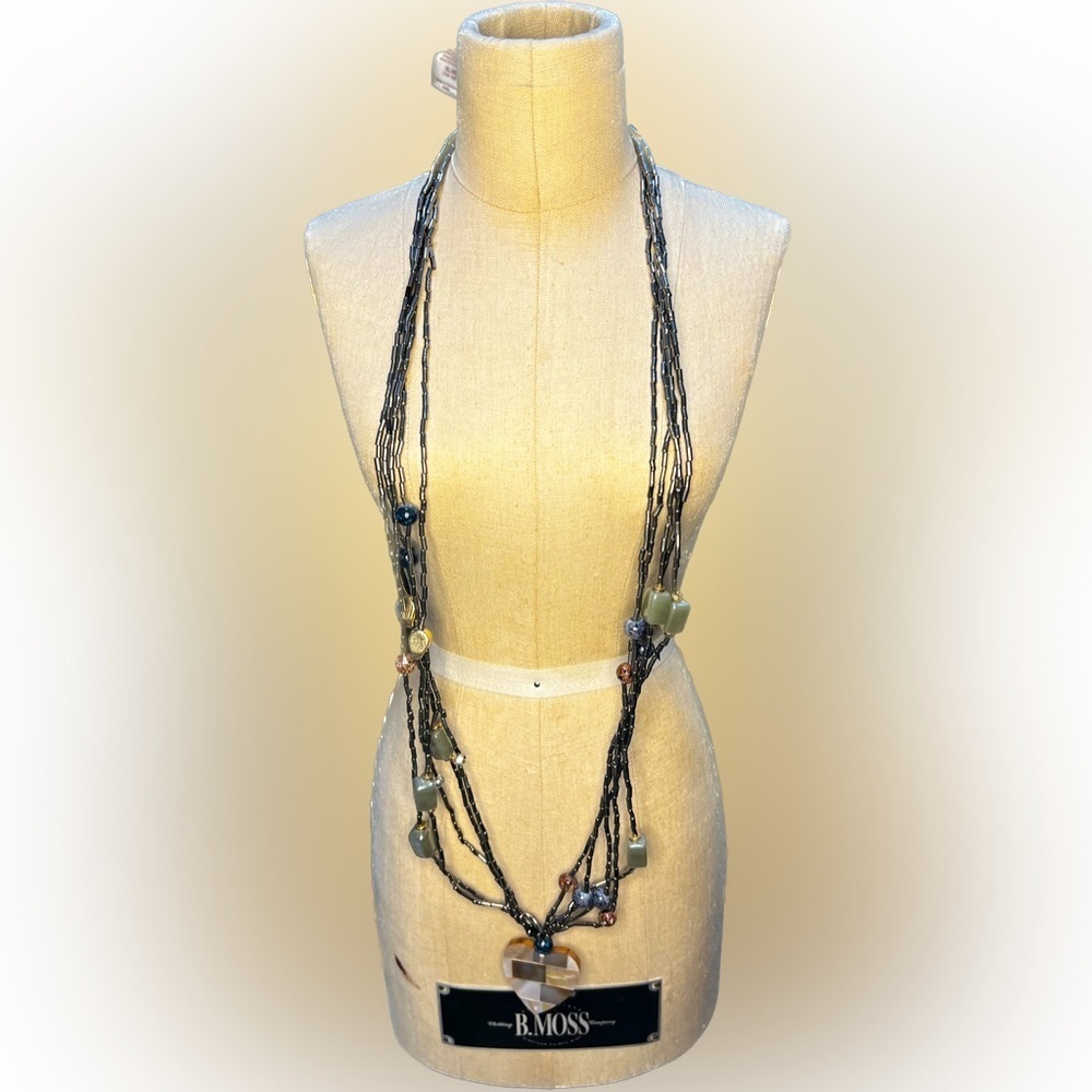 Retro Multi chain (5) beaded with mother of Pearl heart pendant
